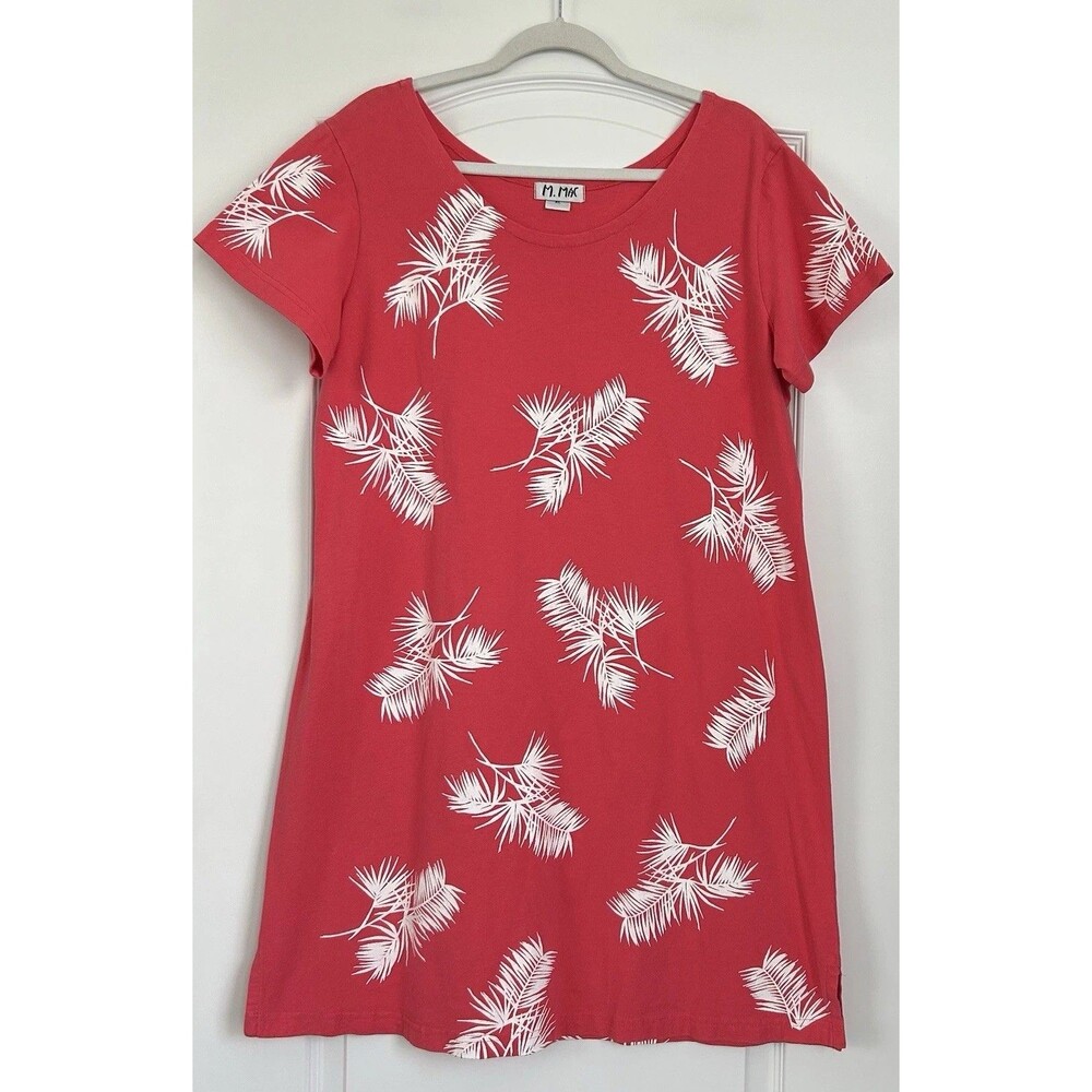 M MAC The Vermont Country Store XL Pink Cotton Dress Leaf Print Resort Beach